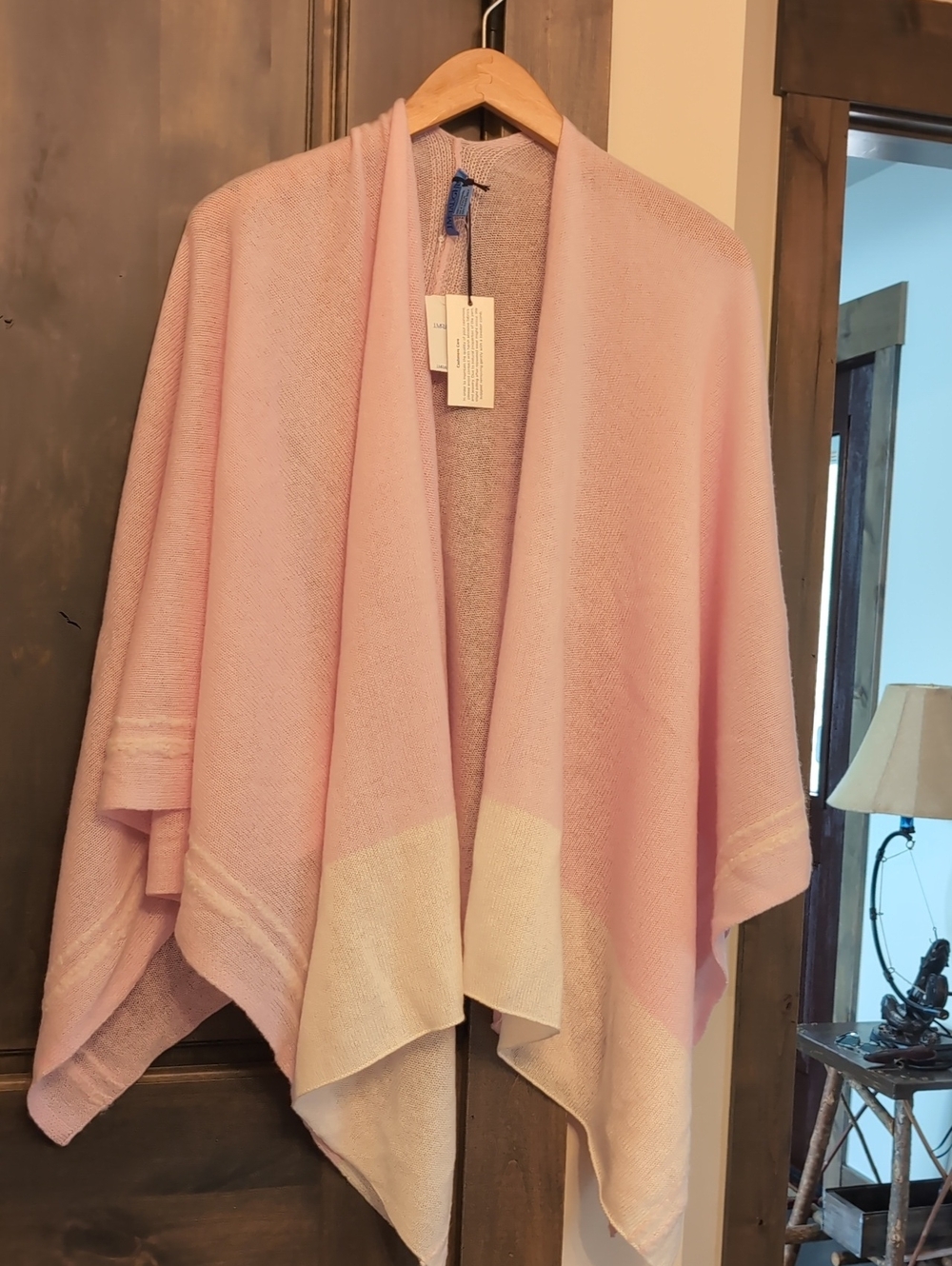 J McLaughlin 100% Cashmere Pink & Cream Women's Wrap Sweater